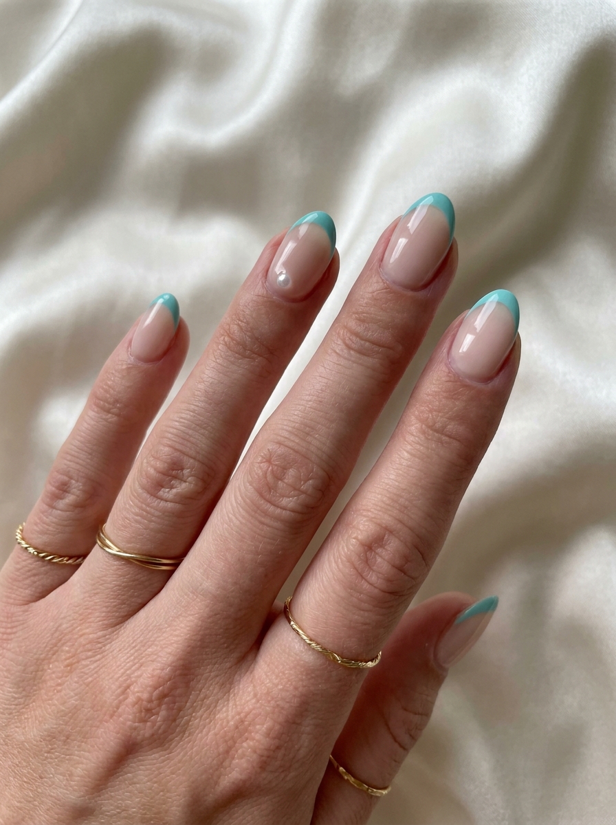 Turquoise French with Pearl Accent als Turquoise French Nails Inspiration 2026